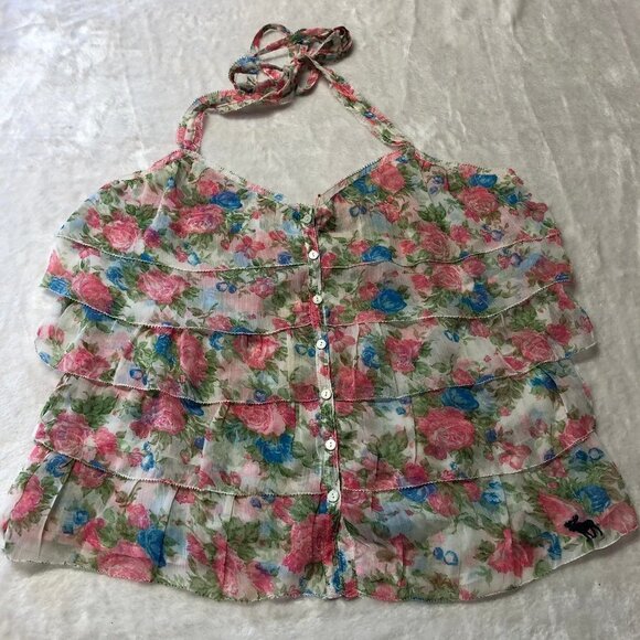 abercrombie & Fitch Floral Chiffon Halter Top Med - Picture 3 of 6